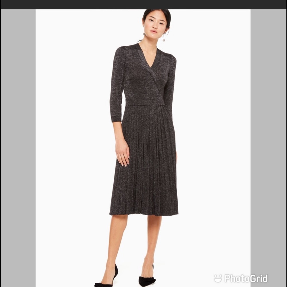 👗Kate ♠️ metallic pleated wrap sweater dress